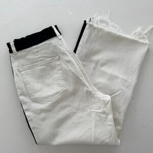 Frame Ali Wide Leg Crop White Black Tuxedo Stripe Jeans High Rise Size 29